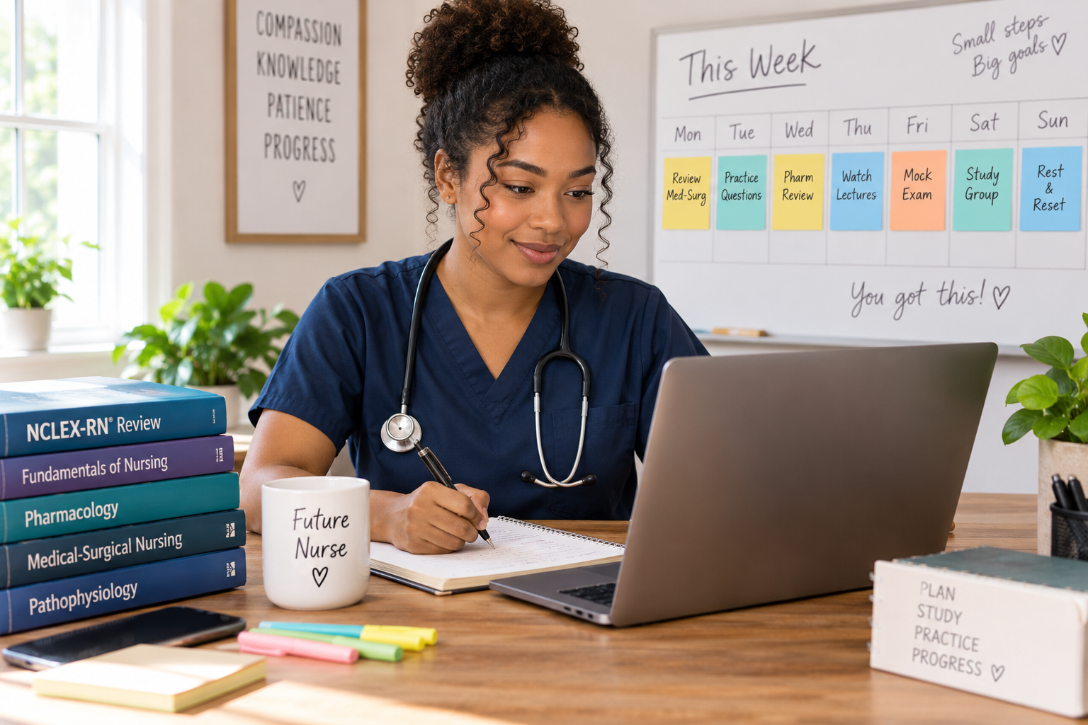 NCLEX candidate planning study sessions around an upcoming exam date.